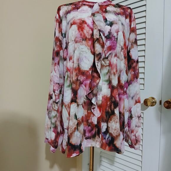 NYDJ Not your Daughters Jeans XL Abstract Floral Long-Sleeved blouse ruffle - Picture 6 of 16